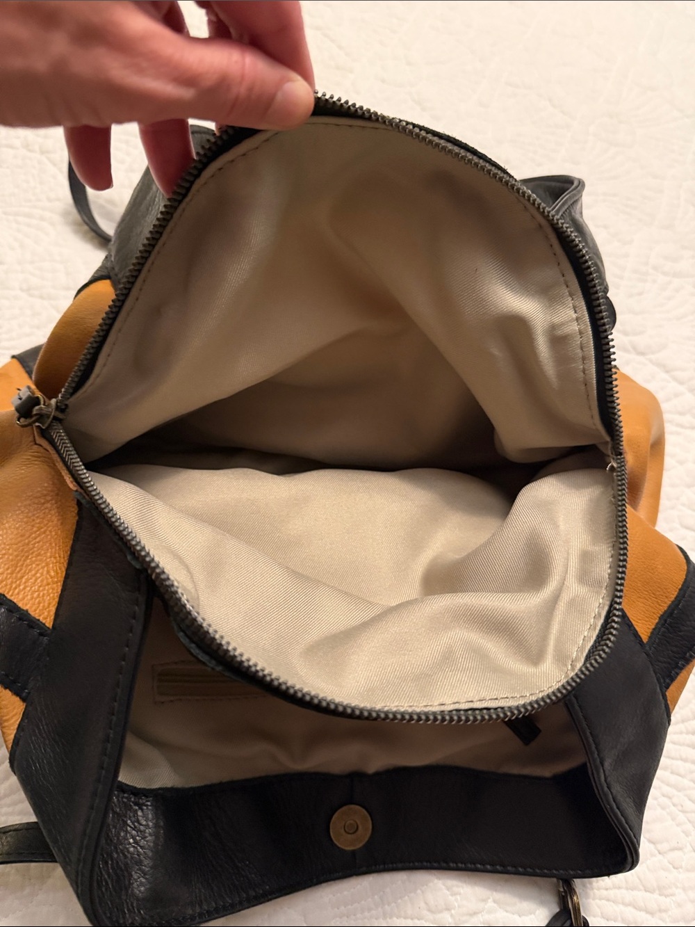 Leather Shoulder Bag in Light Tan and Black - Picture 7 of 16